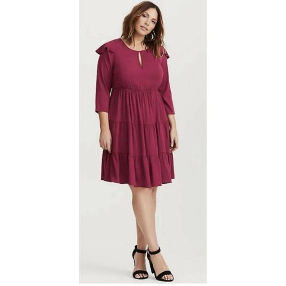Torrid Dress 2X Wine Tiered Ruffle Keyhole Purple Boho Fall Minimalist - Picture 8 of 15